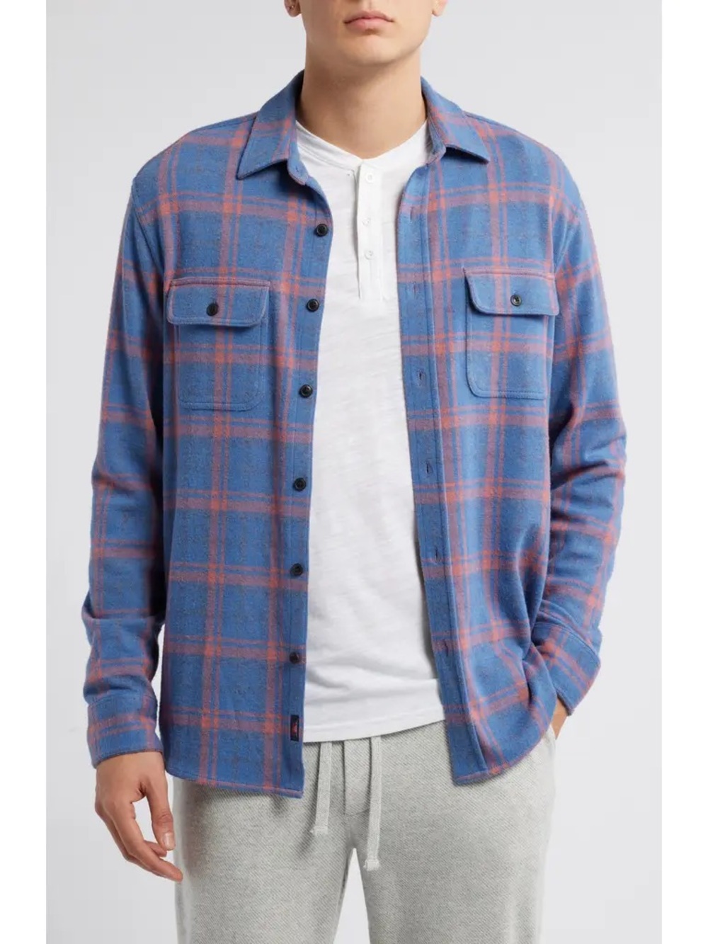 Faherty Blue Plaid Legend Sweater Button Down Shirt Twilight Mauve Plaid L
